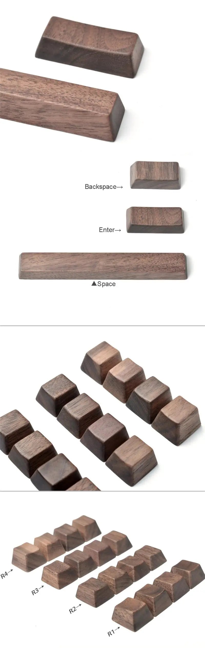 Walunt Wood Keycap OEM Profile For Mechanical Keyboard Custom Keycaps R4 R3 R2 R1 WASD arrow keys 6.25u Space bar cap MX switch