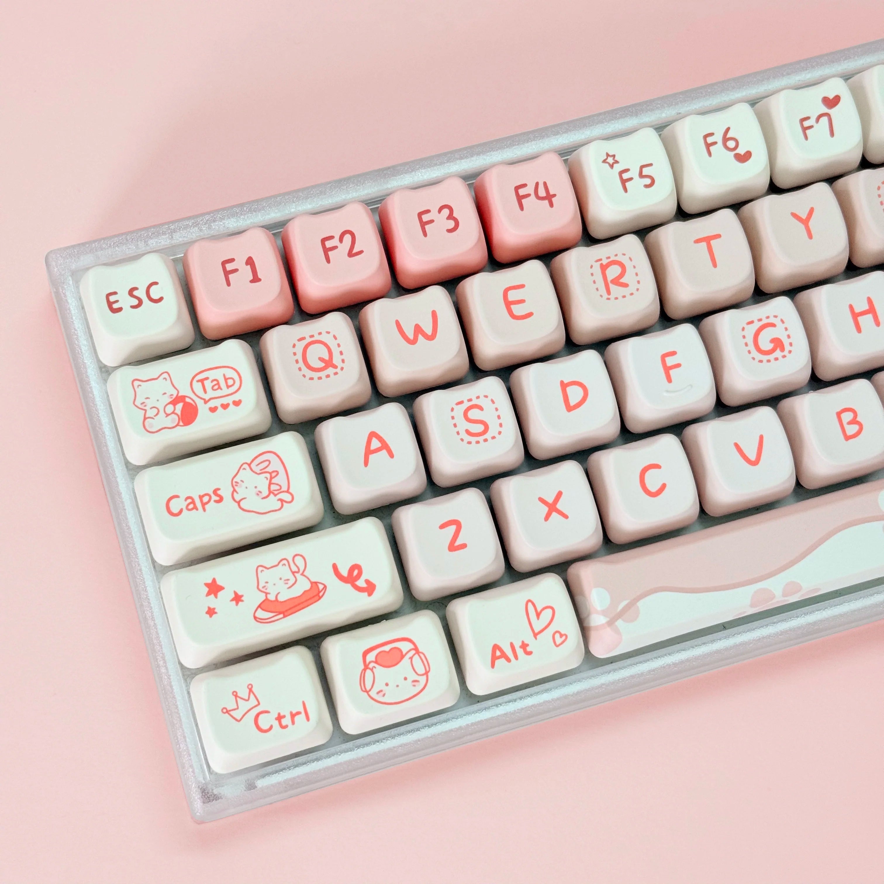 Sea Salt Cat Key Cap Party Pink Keycap MAO Profile Replacement Keycaps for Mechanical Keyboard 61 64 68 78 84 87 96 98 104 108