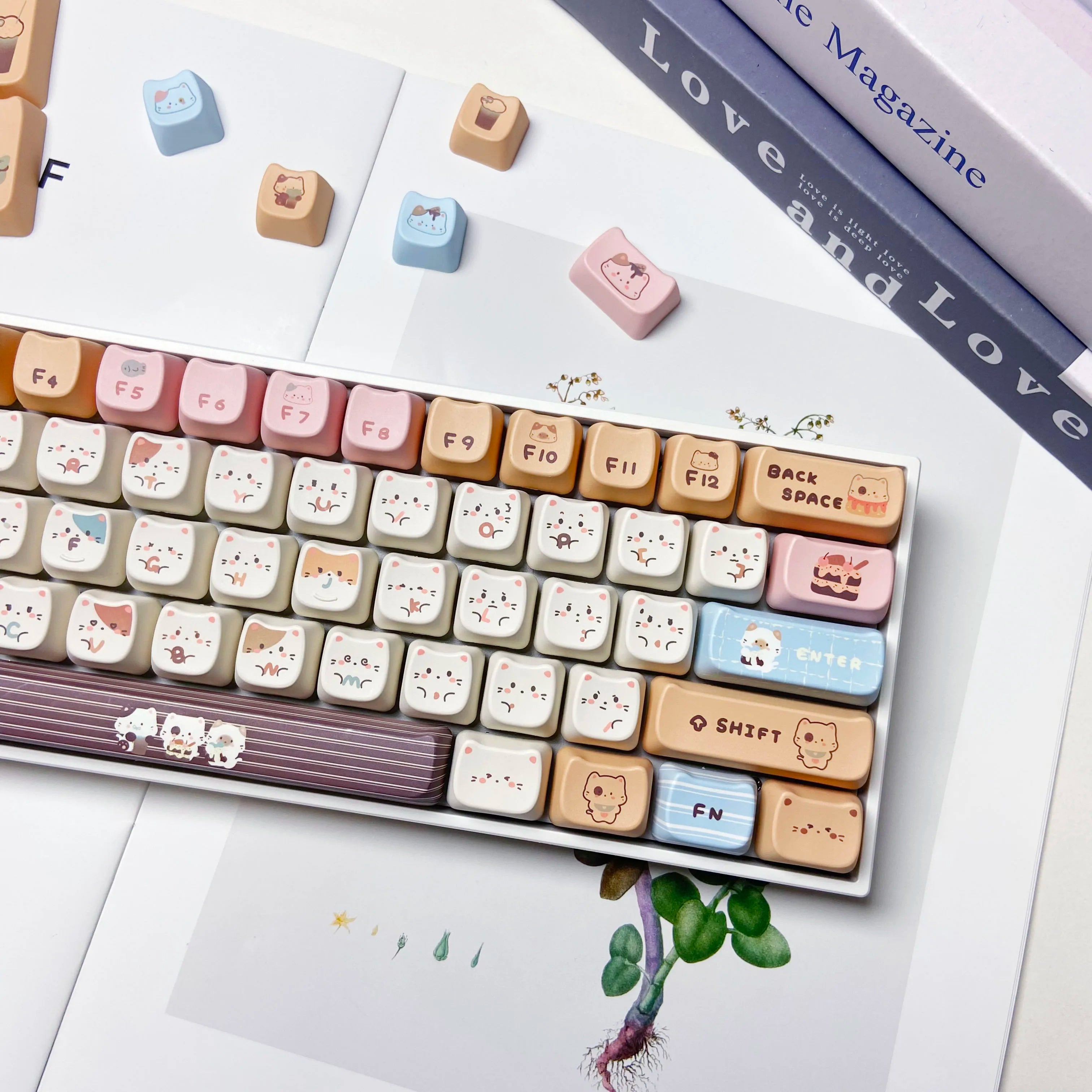 Sea Salt Cat Key Cap Party Pink Keycap MAO Profile Replacement Keycaps for Mechanical Keyboard 61 64 68 78 84 87 96 98 104 108