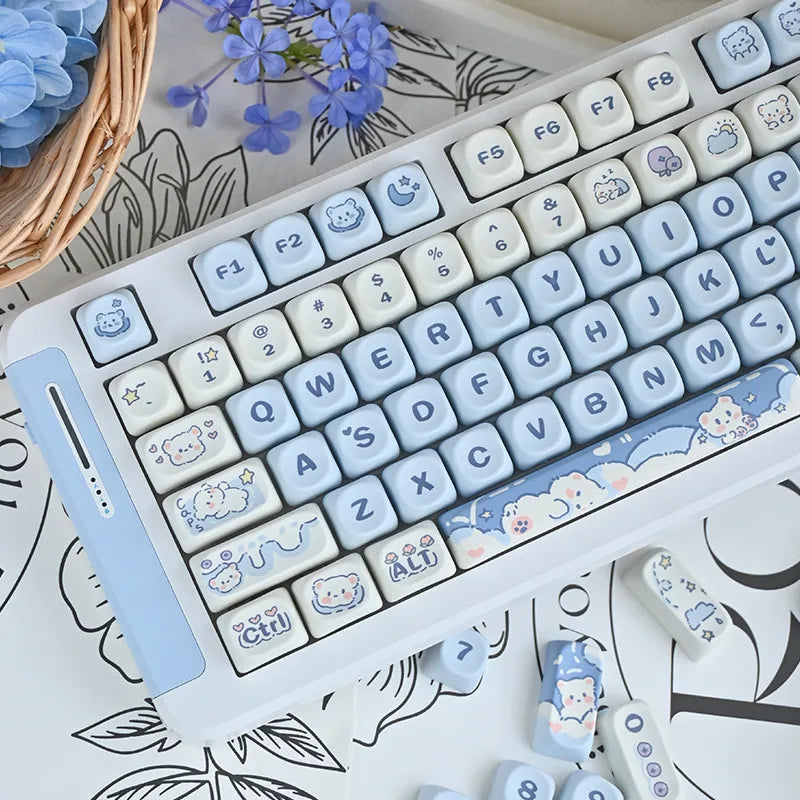 Ice Cream Bears Keycap 131 keys MOA height PBT Thermal sublimation Sky Blue mechanical keyboard Caps Cute Blue keycap