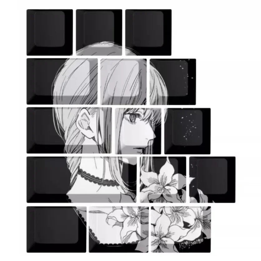 Makima Anime Keycaps Cartoon 129 Keys PBT Keycap Chreey Keycaps Japan Key Cap Dye-sub Mechanical Keyboard Caps for 64/68/71/108