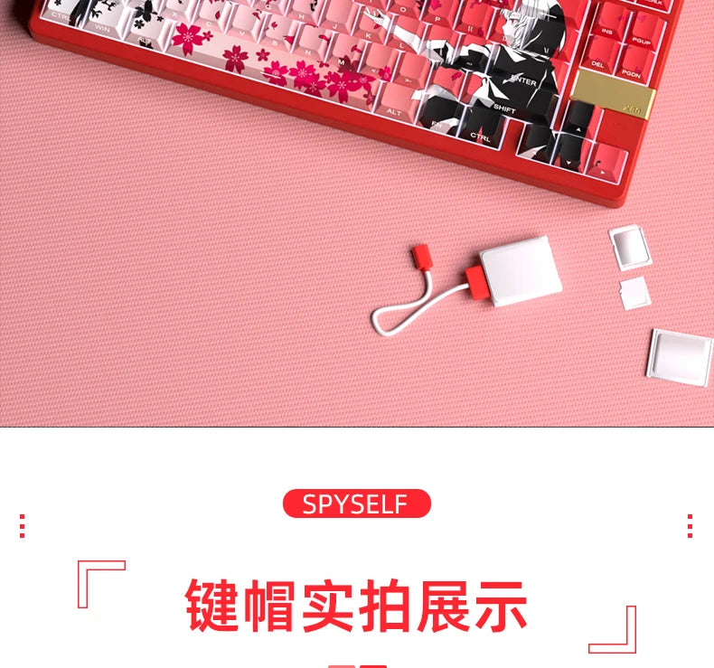 Yukiaim Keycaps Custom PBT Cherry Profile Side Carving Keycap Cute Sakura Cartoon Anime Point Key Cap for Gaming Keyboard Gift