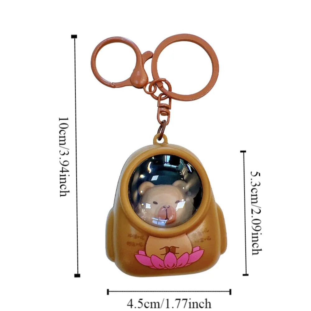 Creative Kapibala Luminous Keychain Cute Cartoon Space Capsule Capybara Keyring Schoolbag Pendant Trinket Friend Gift