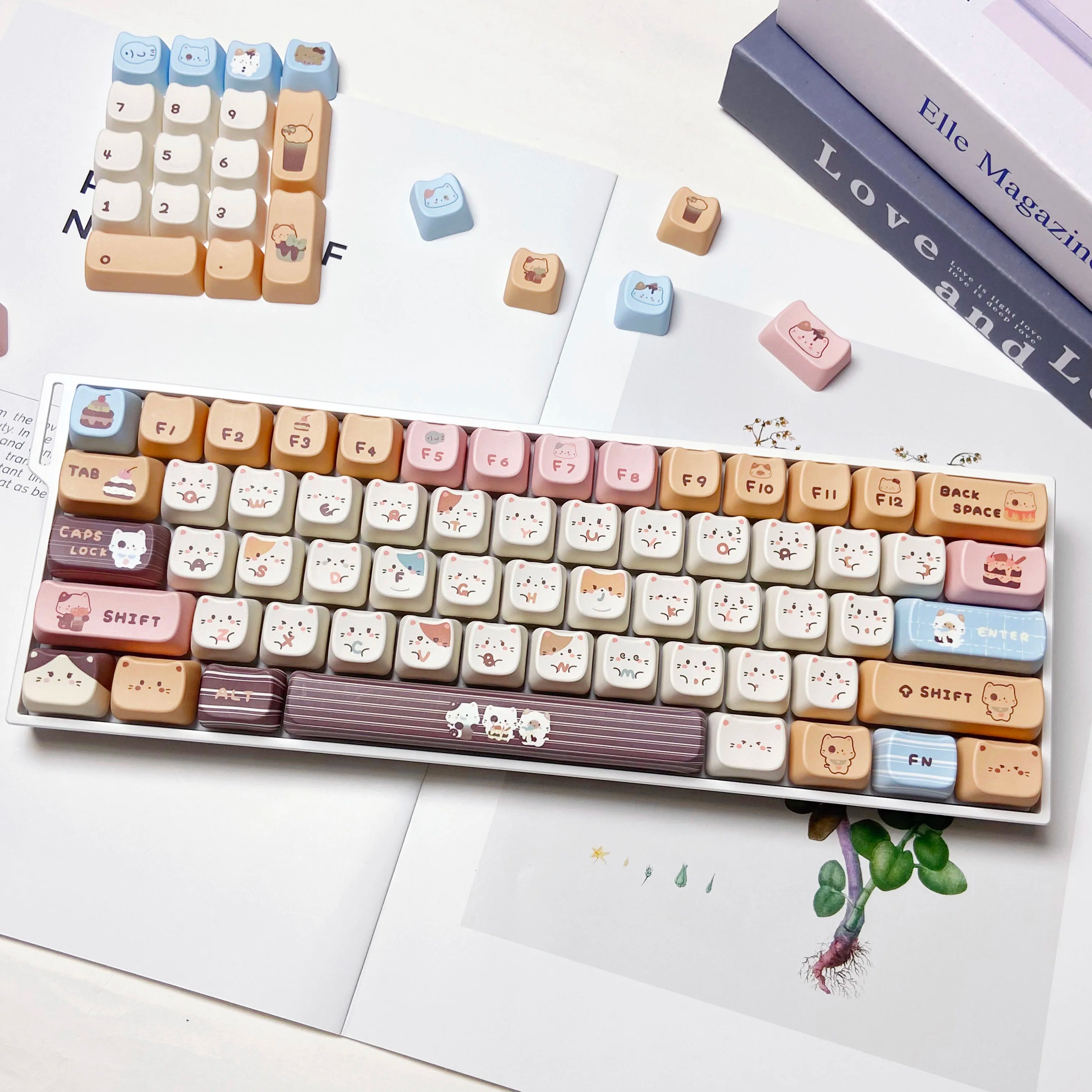 Sea Salt Cat Key Cap Party Pink Keycap MAO Profile Replacement Keycaps for Mechanical Keyboard 61 64 68 78 84 87 96 98 104 108