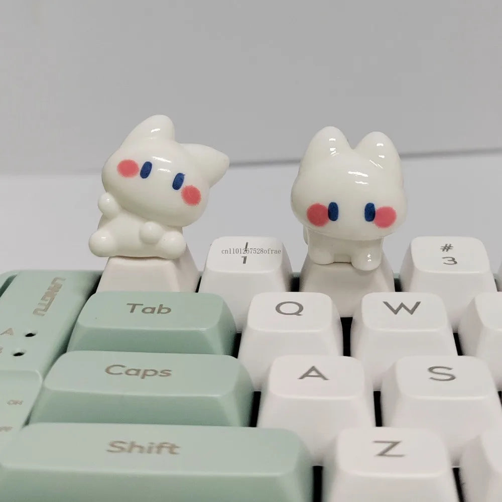 Little White Cat Keycaps Kawaii ESC Key Caps Cross Axis Cherry Profile Mechanical Keyboard Keycap Office Game Accessories Gift