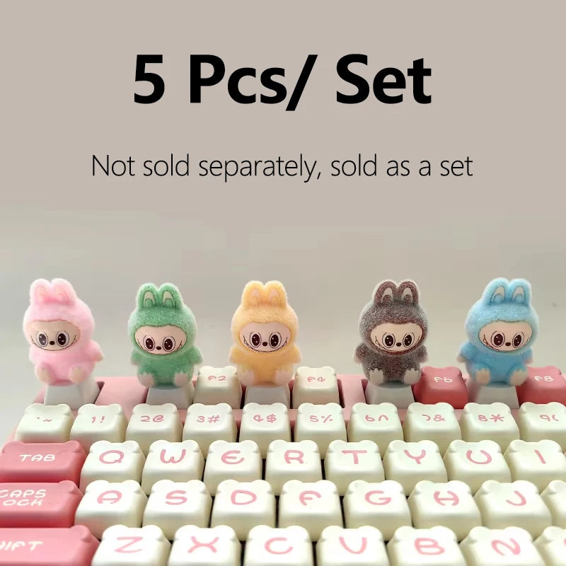 Kawaii Cute Flocked Single Keycaps for Mechanical Keyboard - Custom DIY Creative Keycap Decoration Unique Gift for Gamers