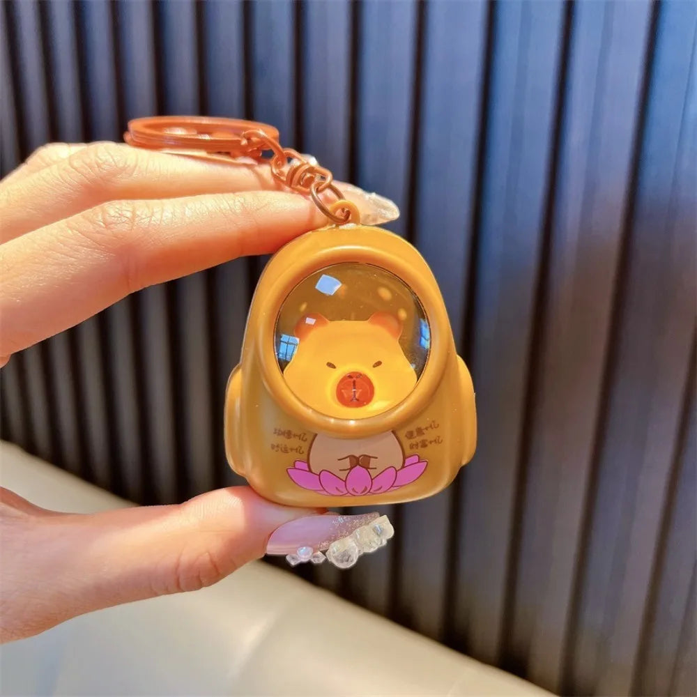 Creative Kapibala Luminous Keychain Cute Cartoon Space Capsule Capybara Keyring Schoolbag Pendant Trinket Friend Gift
