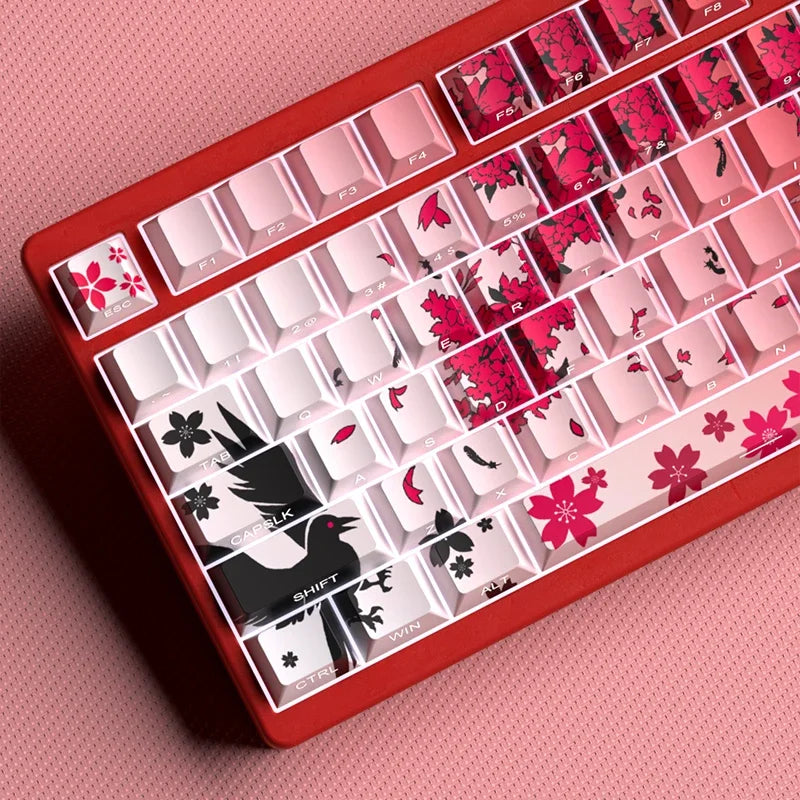 Yukiaim Keycaps Custom PBT Cherry Profile Side Carving Keycap Cute Sakura Cartoon Anime Point Key Cap for Gaming Keyboard Gift