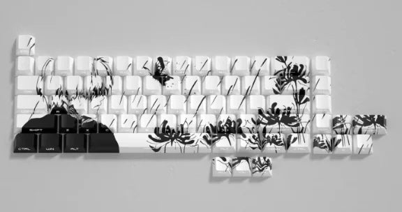 Yukiaim Keycaps Custom PBT Cherry Profile Side Carving Keycap Cute Sakura Cartoon Anime Point Key Cap for Gaming Keyboard Gift