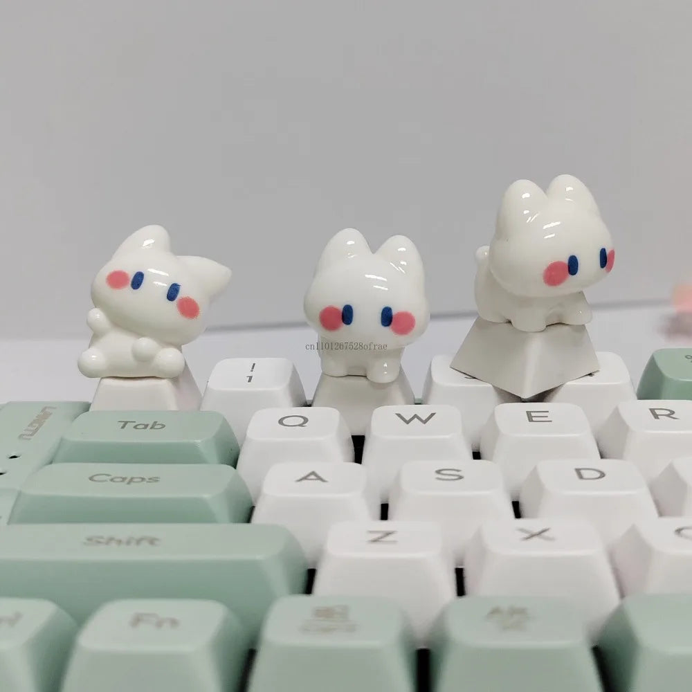 Little White Cat Keycaps Kawaii ESC Key Caps Cross Axis Cherry Profile Mechanical Keyboard Keycap Office Game Accessories Gift
