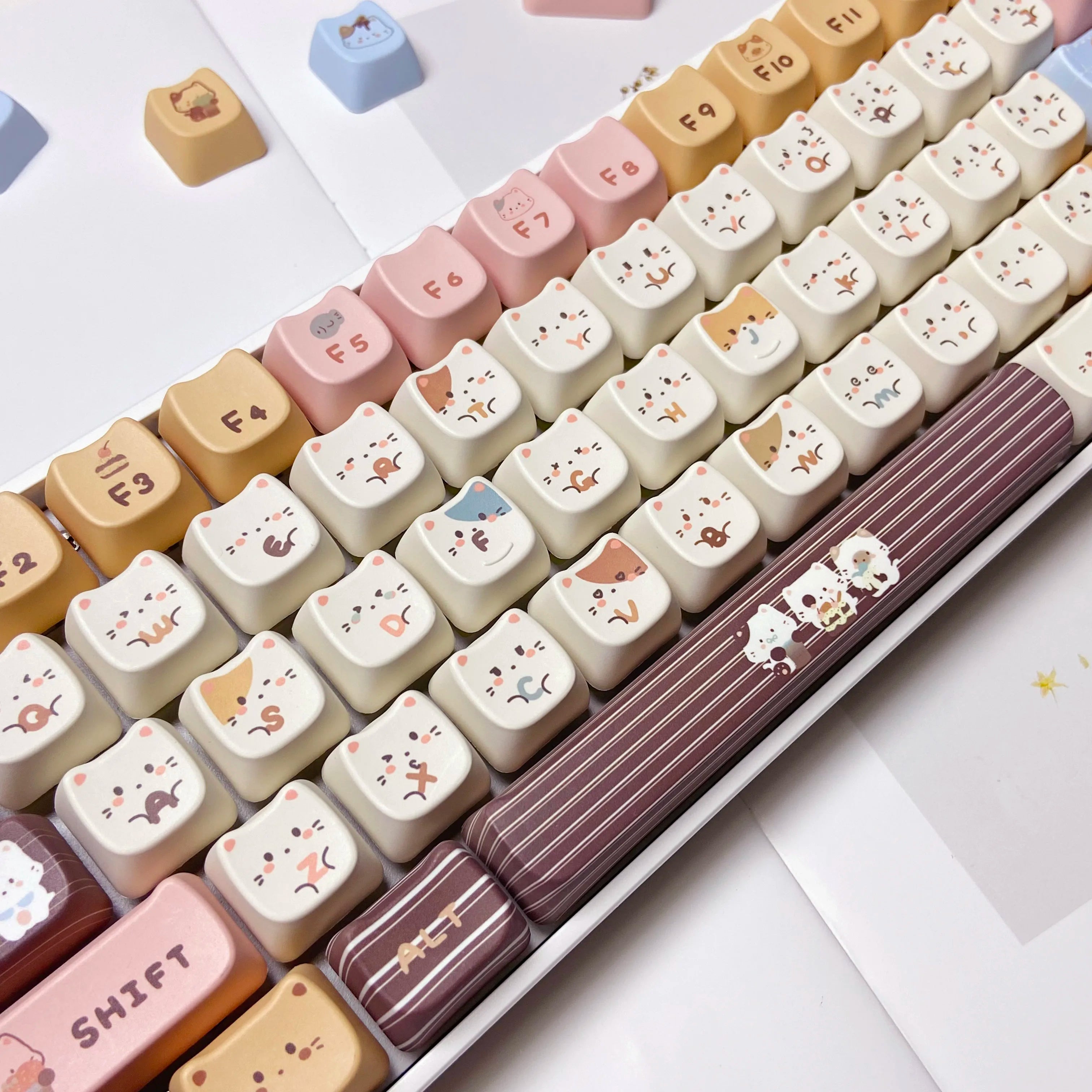 Sea Salt Cat Key Cap Party Pink Keycap MAO Profile Replacement Keycaps for Mechanical Keyboard 61 64 68 78 84 87 96 98 104 108