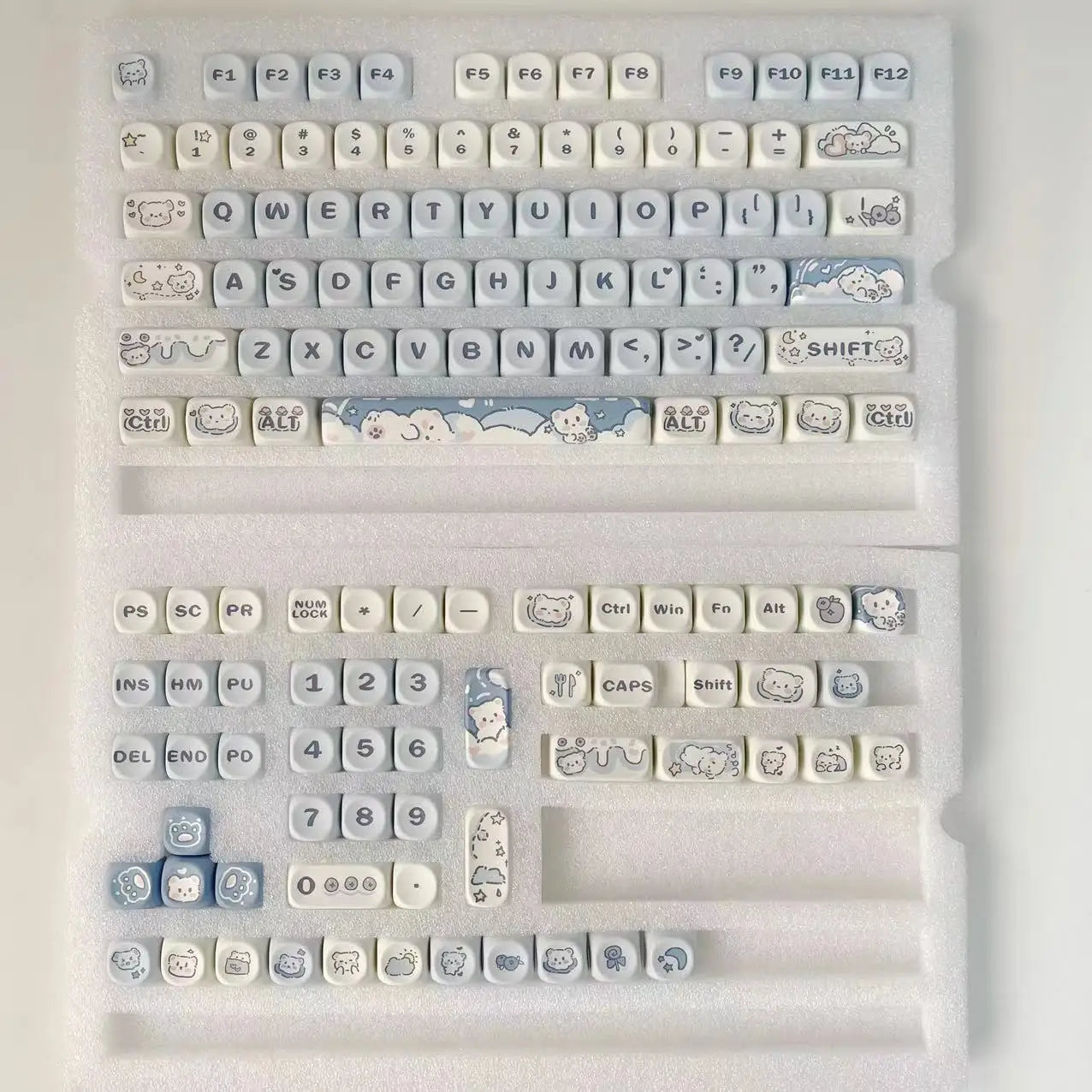 Ice Cream Bears Keycap 131 keys MOA height PBT Thermal sublimation Sky Blue mechanical keyboard Caps Cute Blue keycap