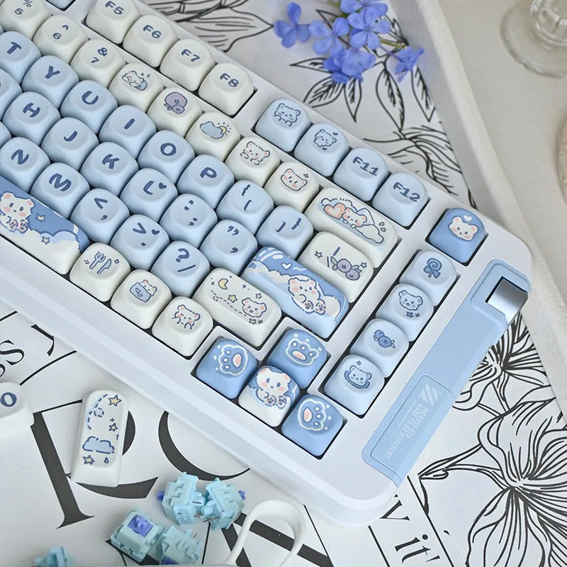 Ice Cream Bears Keycap 131 keys MOA height PBT Thermal sublimation Sky Blue mechanical keyboard Caps Cute Blue keycap