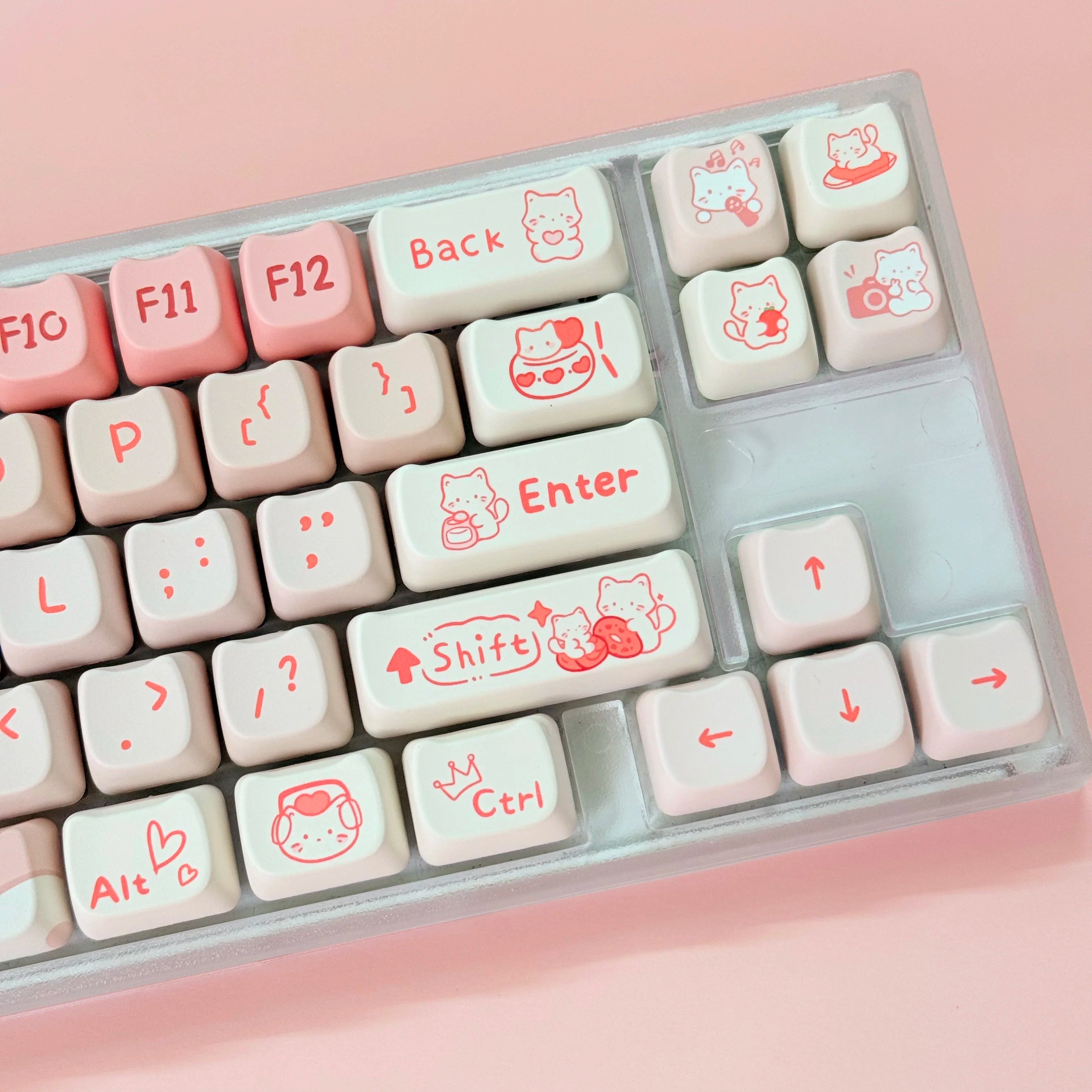 Sea Salt Cat Key Cap Party Pink Keycap MAO Profile Replacement Keycaps for Mechanical Keyboard 61 64 68 78 84 87 96 98 104 108