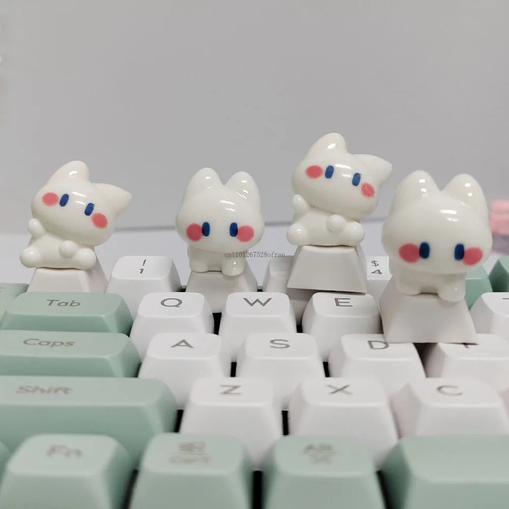 Little White Cat Keycaps Kawaii ESC Key Caps Cross Axis Cherry Profile Mechanical Keyboard Keycap Office Game Accessories Gift