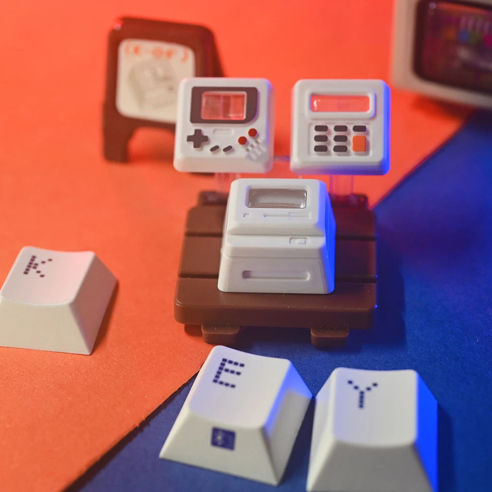 K-04 Keyboard Keycaps 3 in 1 Replacement for Mechanical Keyboard Keycap Retro Game Console Keycaps Cute Transparent Key Cap Suit