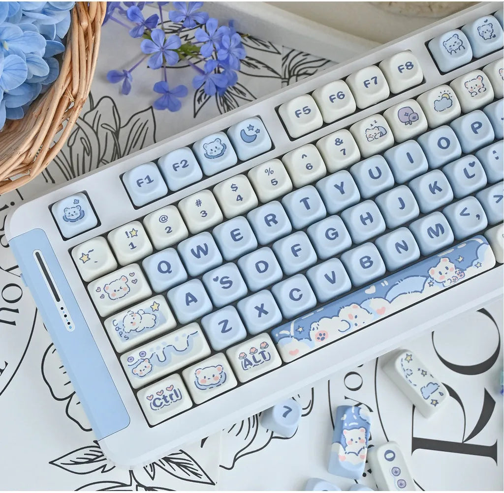 Ice Cream Bears Keycap 131 keys MOA height PBT Thermal sublimation Sky Blue mechanical keyboard Caps Cute Blue keycap