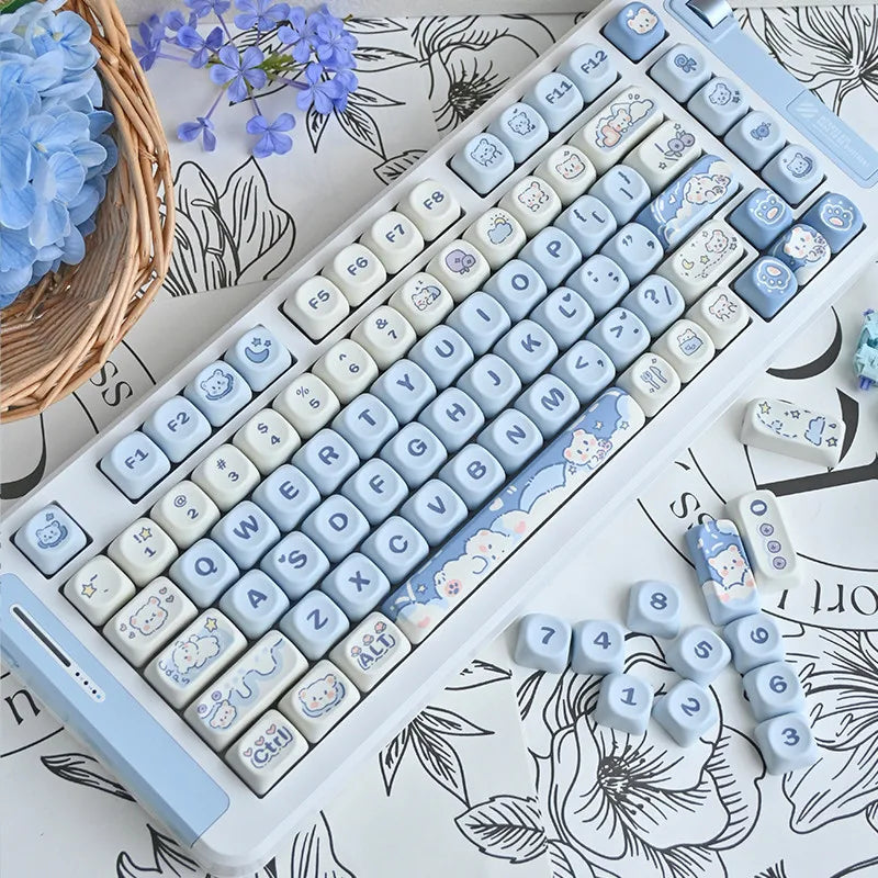 Ice Cream Bears Keycap 131 keys MOA height PBT Thermal sublimation Sky Blue mechanical keyboard Caps Cute Blue keycap