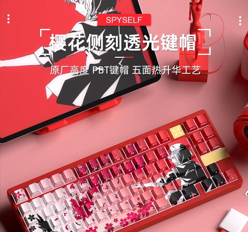 Yukiaim Keycaps Custom PBT Cherry Profile Side Carving Keycap Cute Sakura Cartoon Anime Point Key Cap for Gaming Keyboard Gift