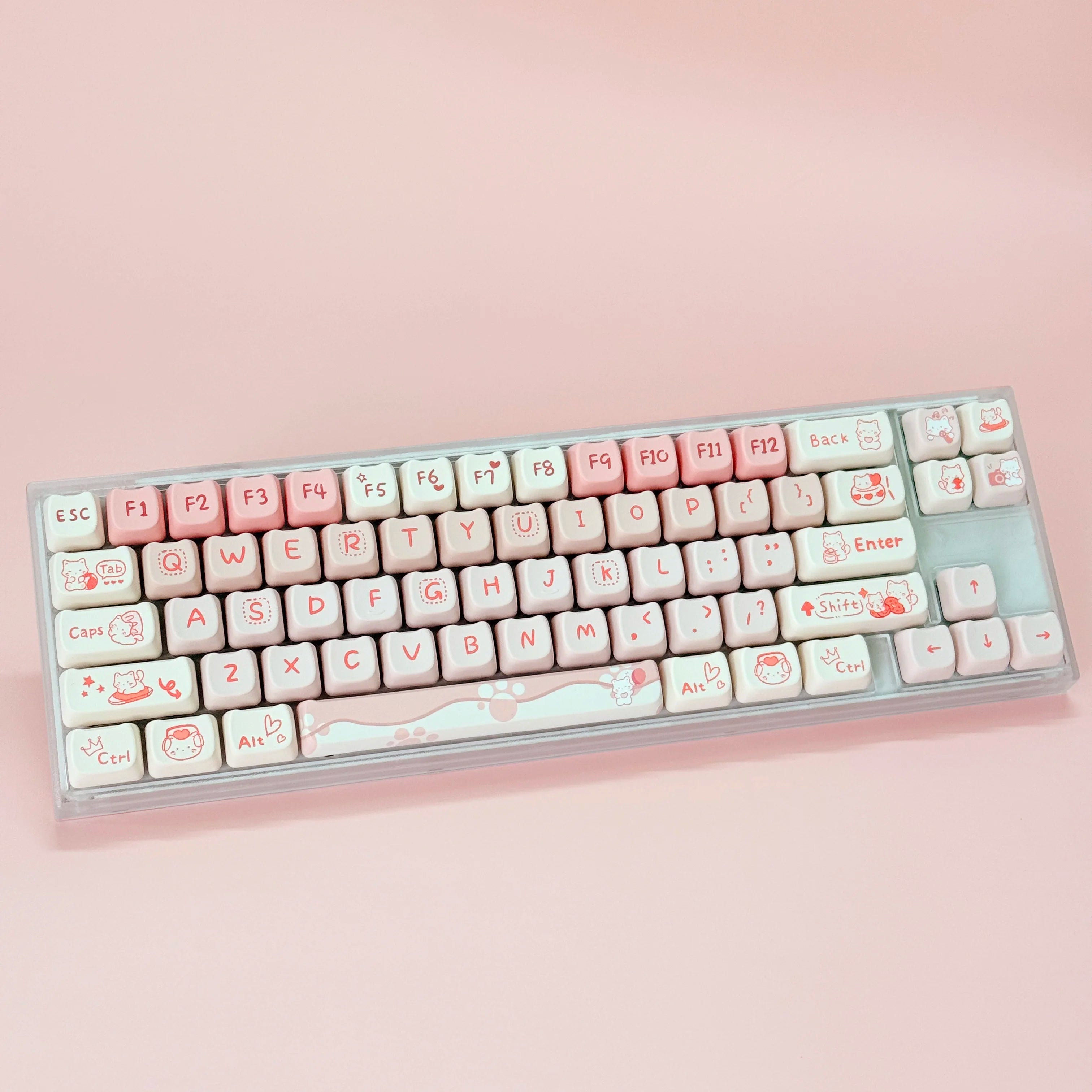 Sea Salt Cat Key Cap Party Pink Keycap MAO Profile Replacement Keycaps for Mechanical Keyboard 61 64 68 78 84 87 96 98 104 108
