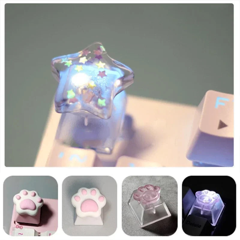 Keycap Games Backlit Cat Paw DIY Star Key Cap Mechanical Keyboards Keycaps for Mechanical Keyboards R4 Height Cherry MX Axis