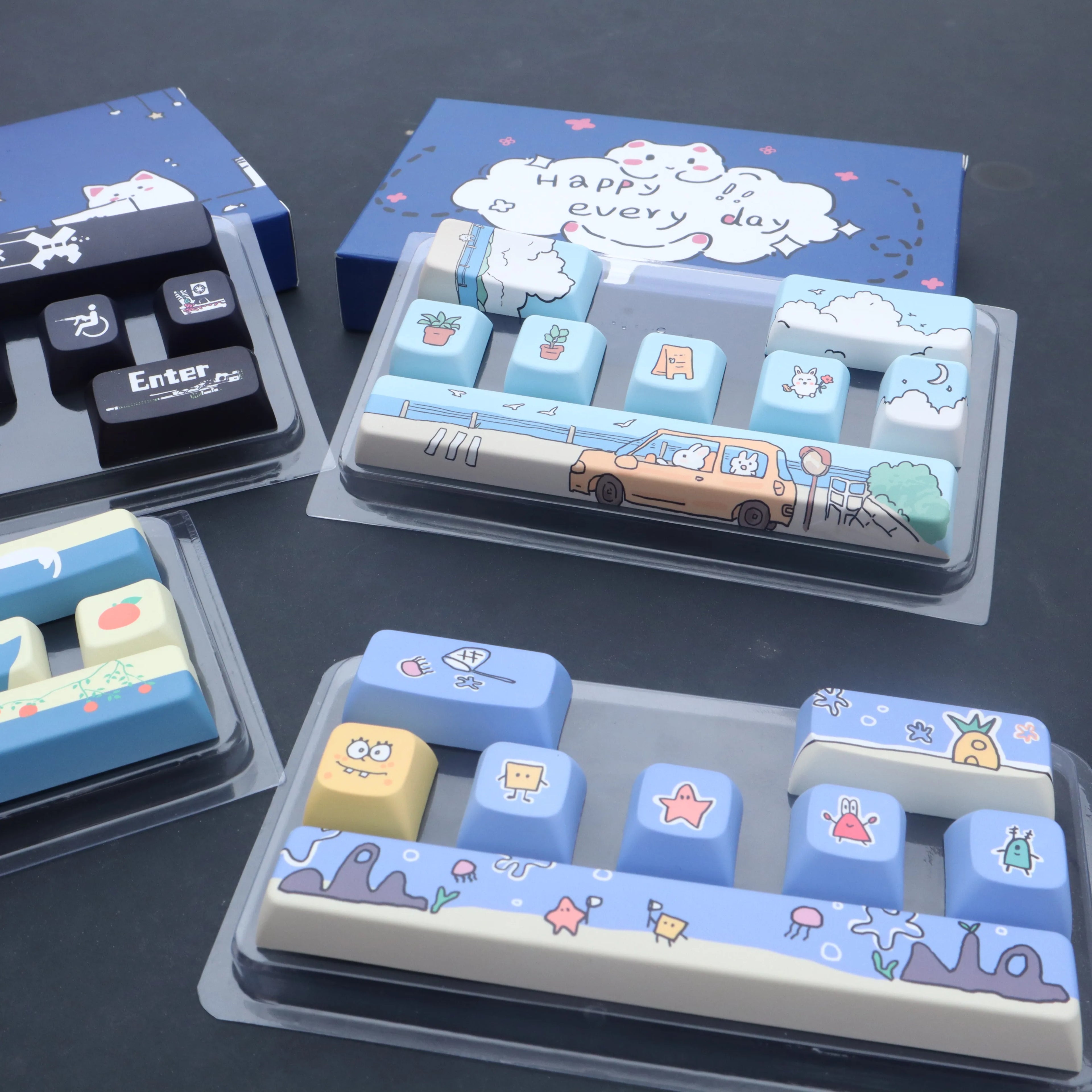 Cute Theme Personalized Addition Key Cap Eight Piece Set with Five Sides of Thermal Sublimation Cherry High Mechanical Keyboard
