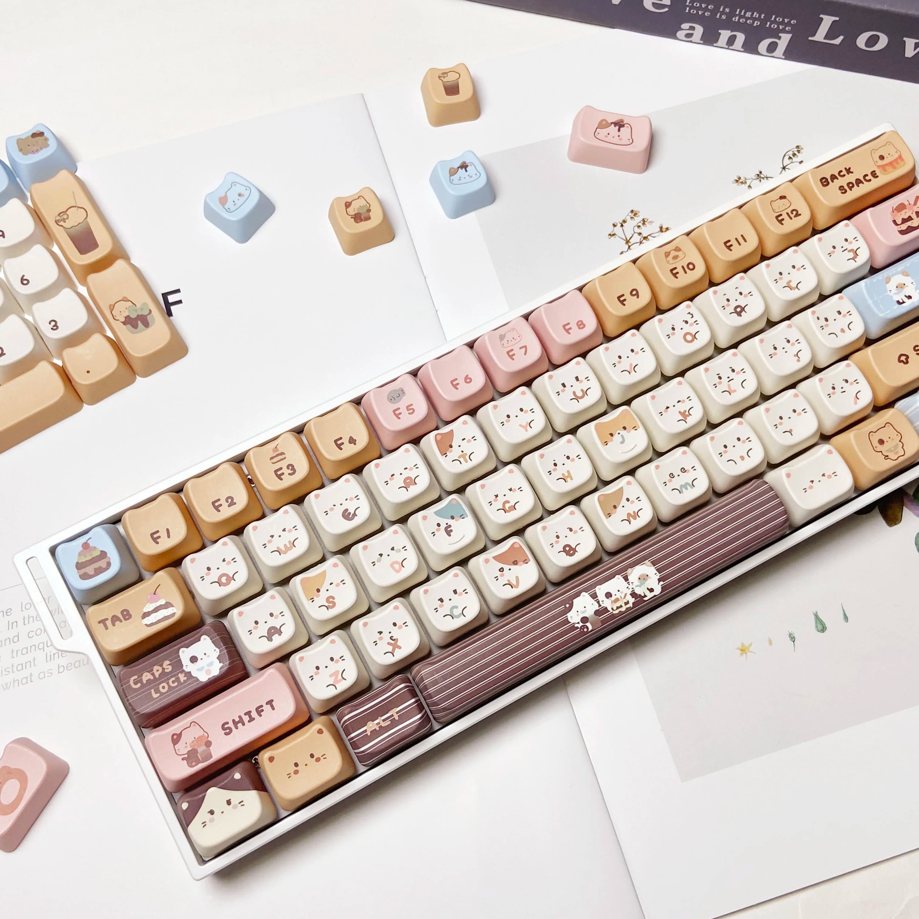 Sea Salt Cat Key Cap Party Pink Keycap MAO Profile Replacement Keycaps for Mechanical Keyboard 61 64 68 78 84 87 96 98 104 108