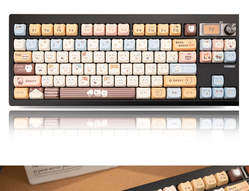 Sea Salt Cat Key Cap Party Pink Keycap MAO Profile Replacement Keycaps for Mechanical Keyboard 61 64 68 78 84 87 96 98 104 108