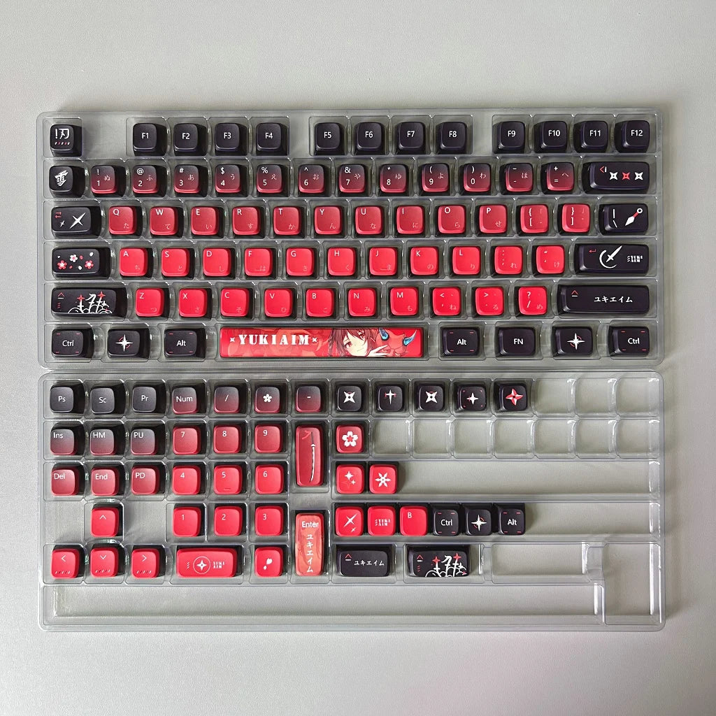 Yukiaim Keycaps Custom PBT Cherry Profile Side Carving Keycap Cute Sakura Cartoon Anime Point Key Cap for Gaming Keyboard Gift