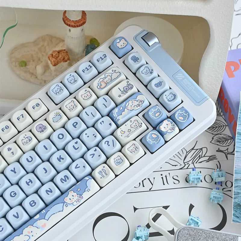 Ice Cream Bears Keycap 131 keys MOA height PBT Thermal sublimation Sky Blue mechanical keyboard Caps Cute Blue keycap