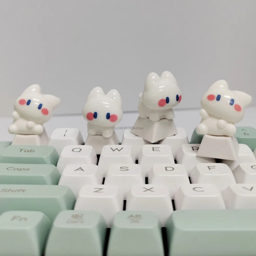Little White Cat Keycaps Kawaii ESC Key Caps Cross Axis Cherry Profile Mechanical Keyboard Keycap Office Game Accessories Gift