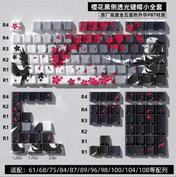 Yukiaim Keycaps Custom PBT Cherry Profile Side Carving Keycap Cute Sakura Cartoon Anime Point Key Cap for Gaming Keyboard Gift