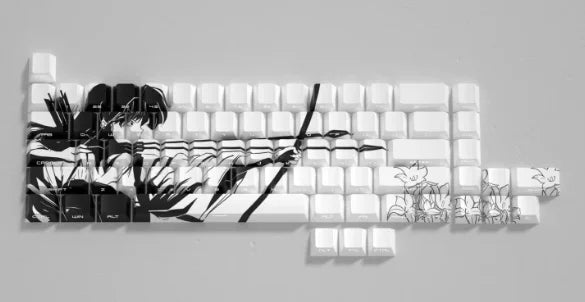Yukiaim Keycaps Custom PBT Cherry Profile Side Carving Keycap Cute Sakura Cartoon Anime Point Key Cap for Gaming Keyboard Gift
