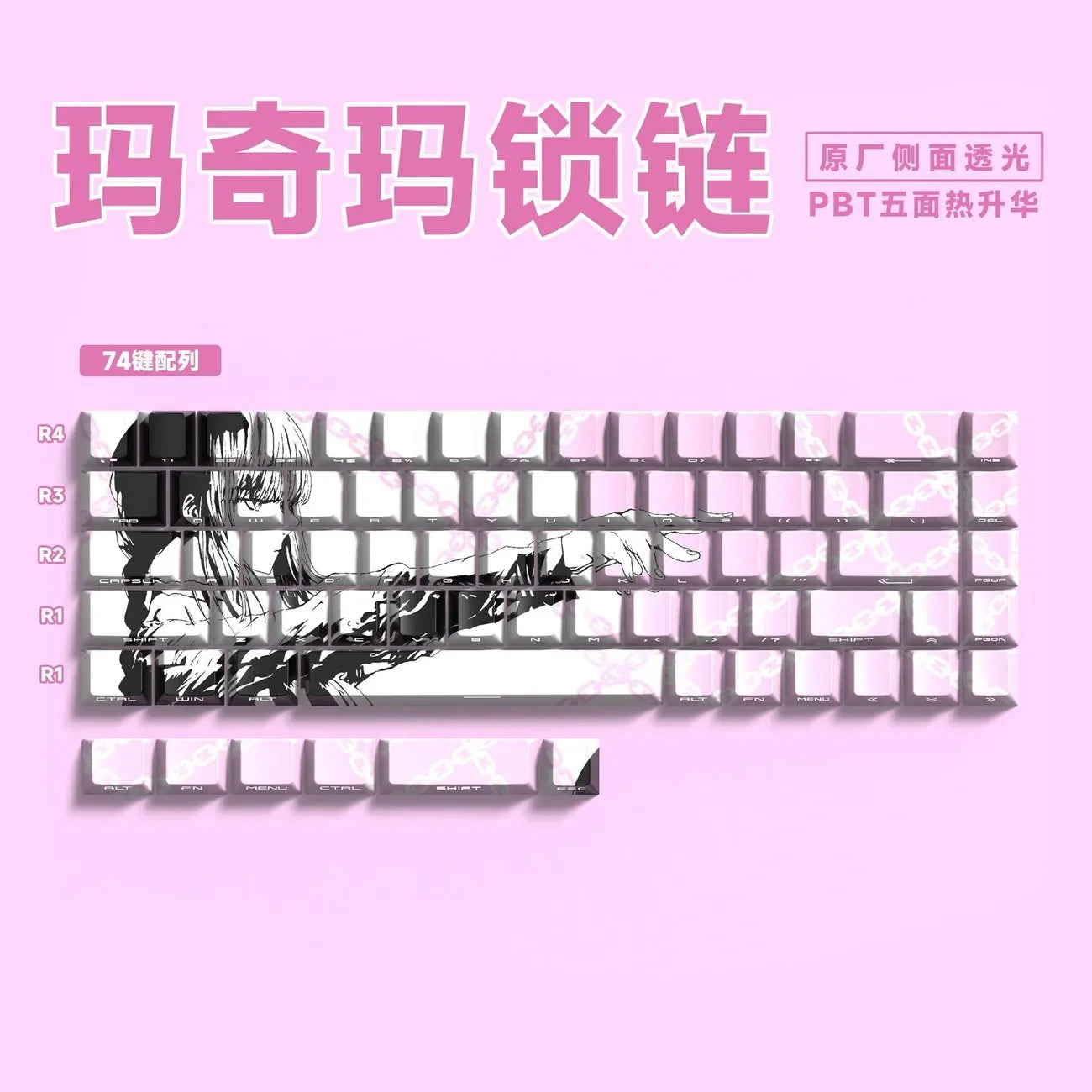 Makima Anime Keycaps Cartoon 129 Keys PBT Keycap Chreey Keycaps Japan Key Cap Dye-sub Mechanical Keyboard Caps for 64/68/71/108