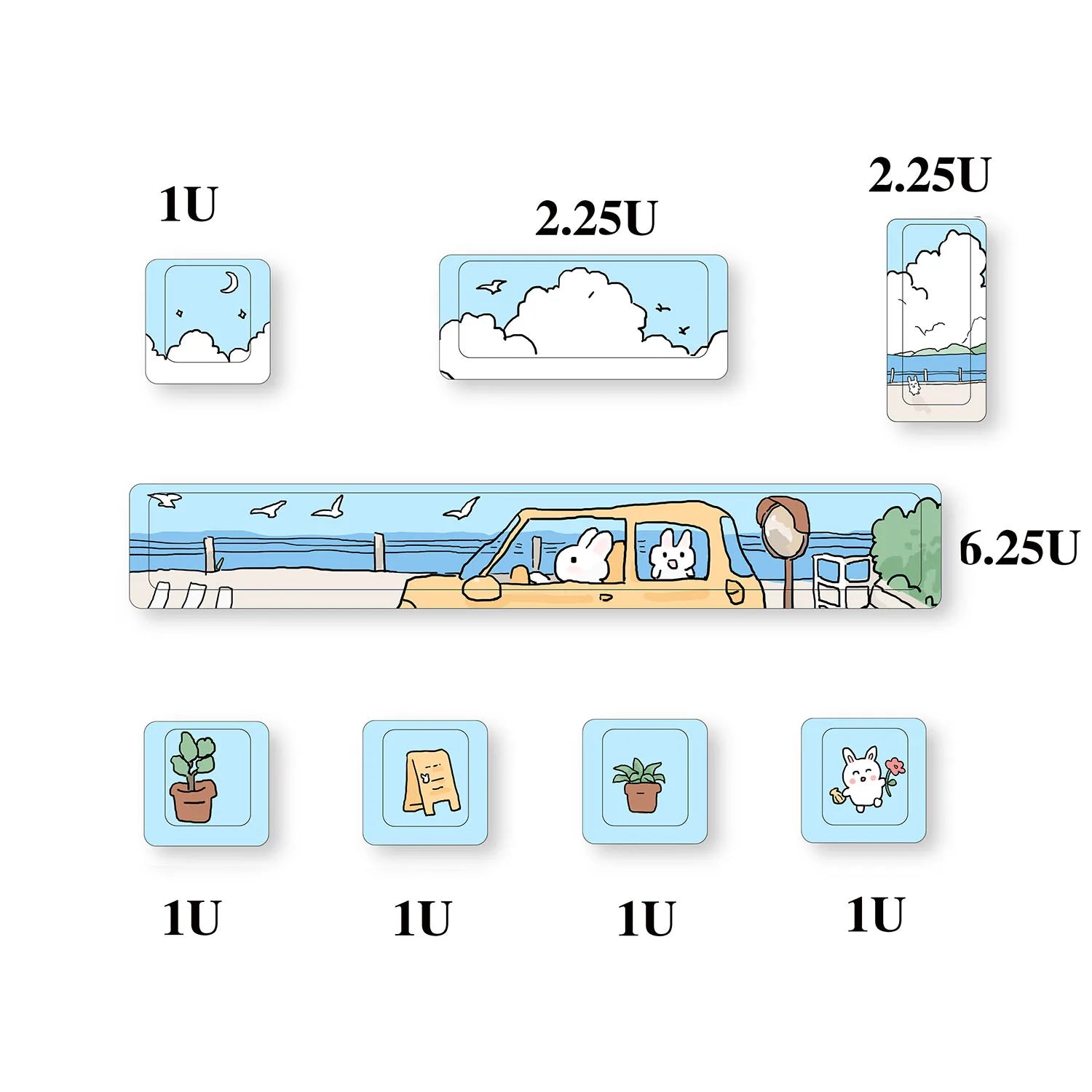 Cute Theme Personalized Addition Key Cap Eight Piece Set with Five Sides of Thermal Sublimation Cherry High Mechanical Keyboard