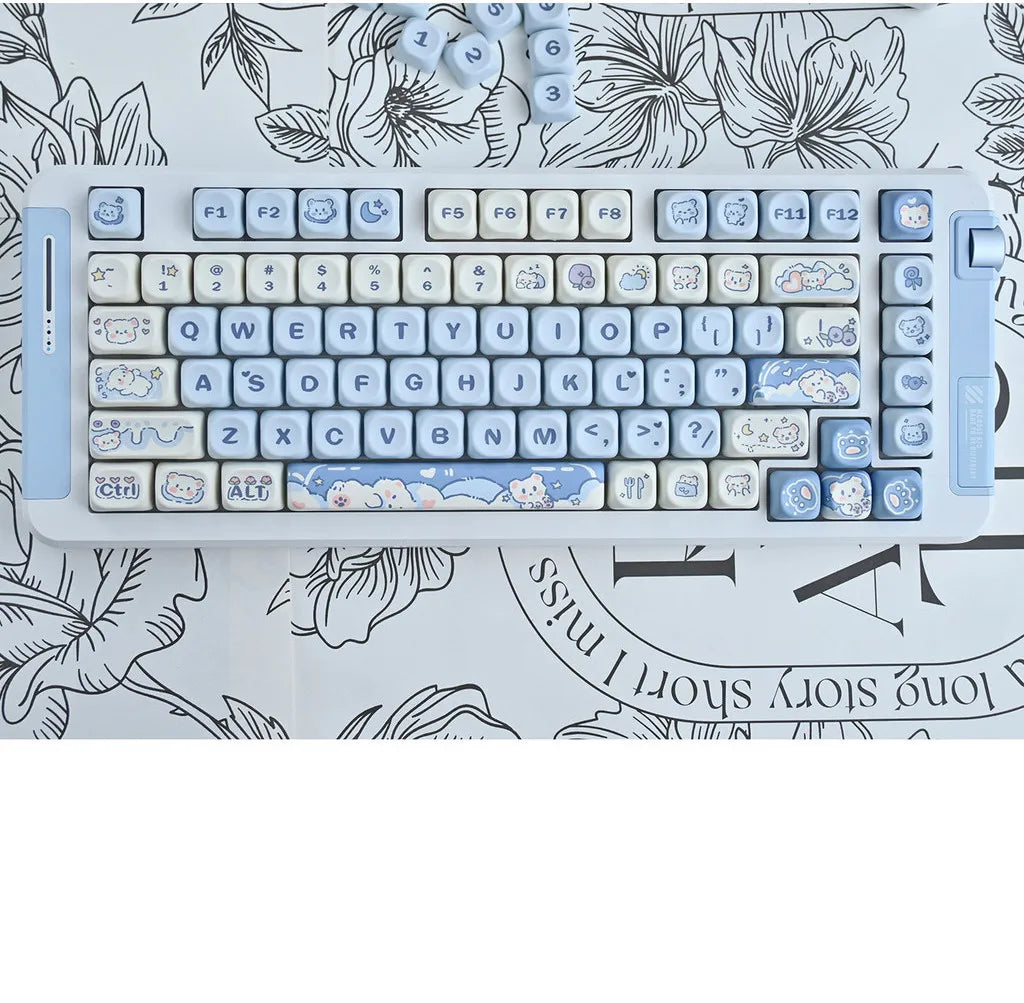 Ice Cream Bears Keycap 131 keys MOA height PBT Thermal sublimation Sky Blue mechanical keyboard Caps Cute Blue keycap