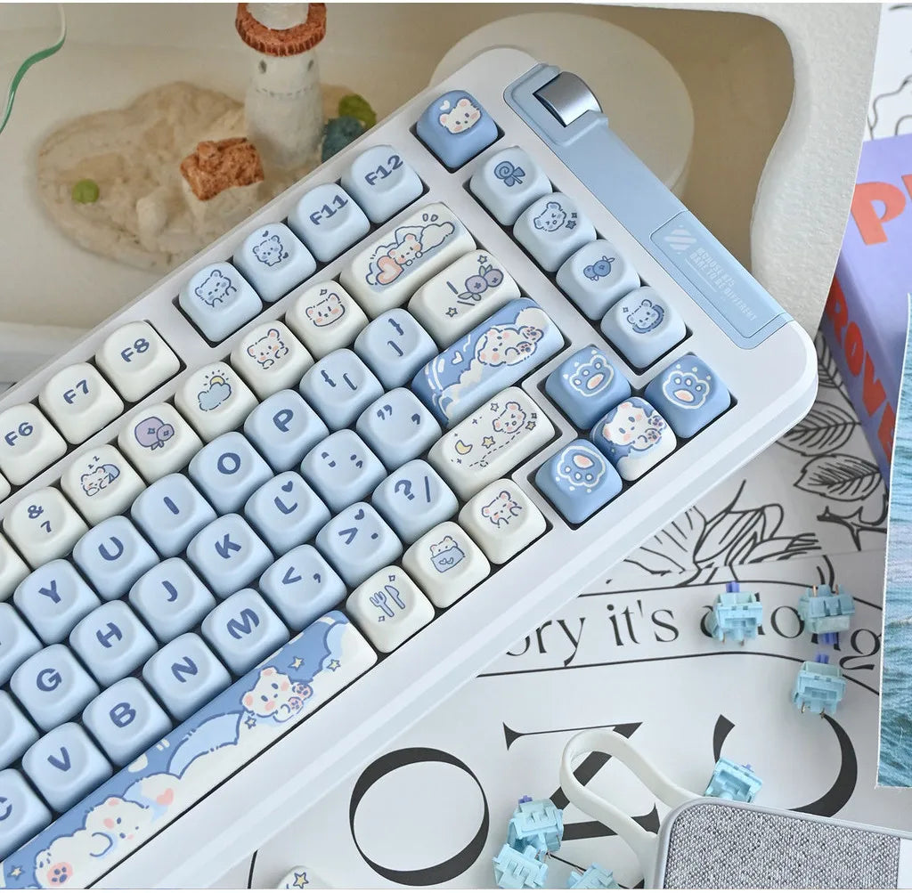 Ice Cream Bears Keycap 131 keys MOA height PBT Thermal sublimation Sky Blue mechanical keyboard Caps Cute Blue keycap