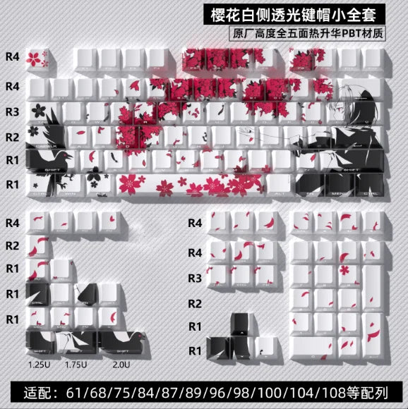 Yukiaim Keycaps Custom PBT Cherry Profile Side Carving Keycap Cute Sakura Cartoon Anime Point Key Cap for Gaming Keyboard Gift