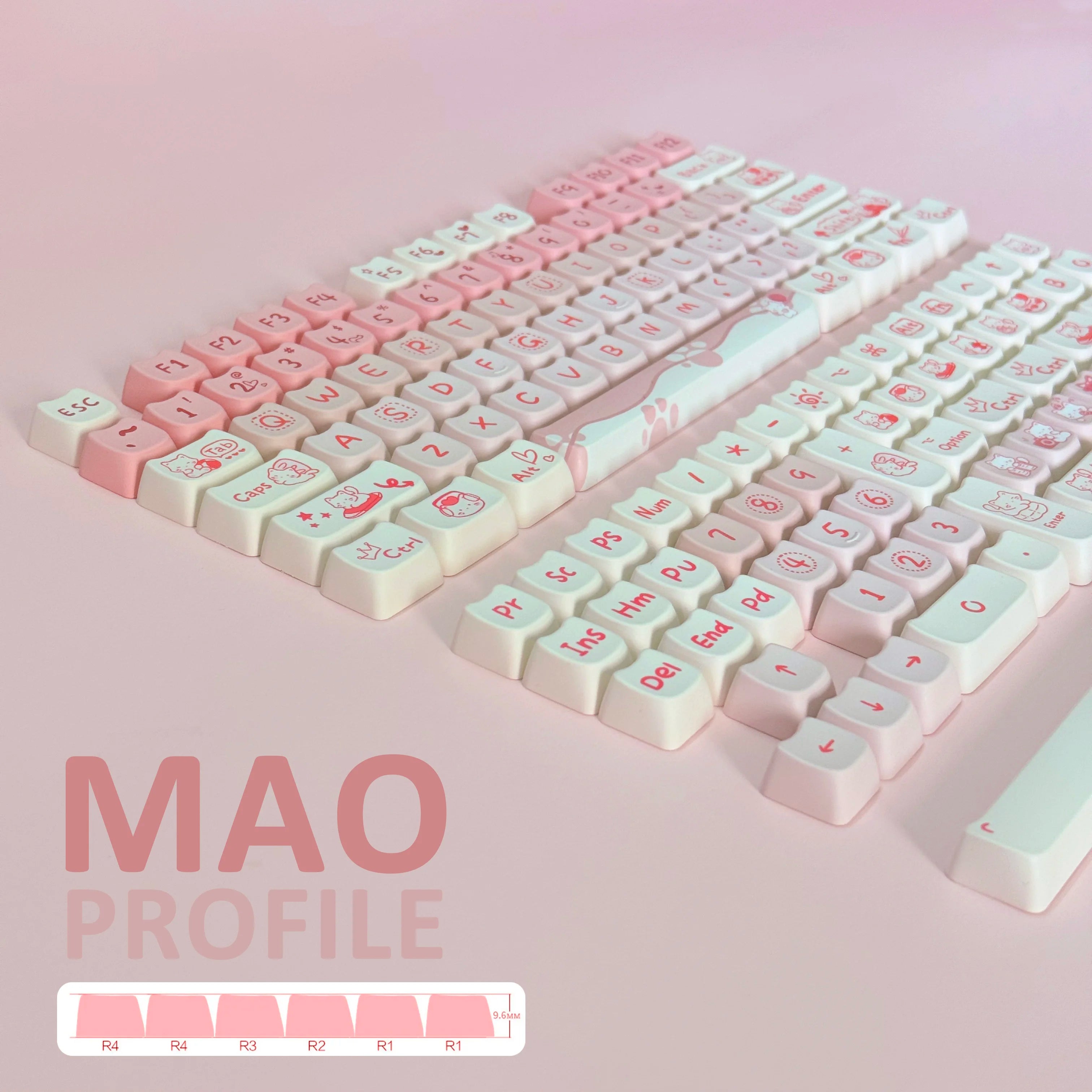 Sea Salt Cat Key Cap Party Pink Keycap MAO Profile Replacement Keycaps for Mechanical Keyboard 61 64 68 78 84 87 96 98 104 108