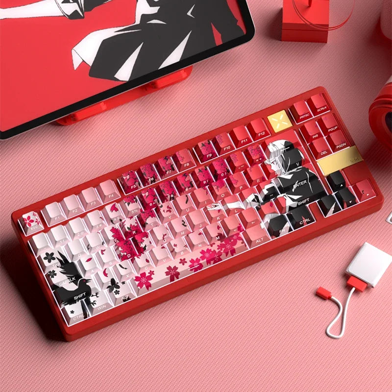 Yukiaim Keycaps Custom PBT Cherry Profile Side Carving Keycap Cute Sakura Cartoon Anime Point Key Cap for Gaming Keyboard Gift