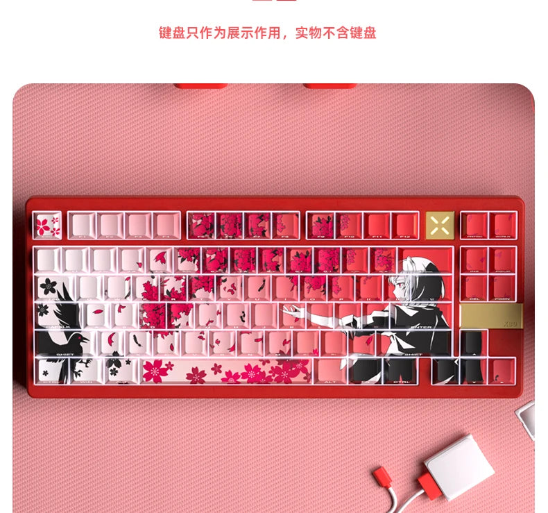 Yukiaim Keycaps Custom PBT Cherry Profile Side Carving Keycap Cute Sakura Cartoon Anime Point Key Cap for Gaming Keyboard Gift