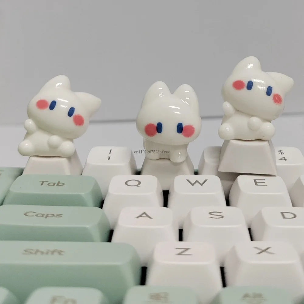Little White Cat Keycaps Kawaii ESC Key Caps Cross Axis Cherry Profile Mechanical Keyboard Keycap Office Game Accessories Gift