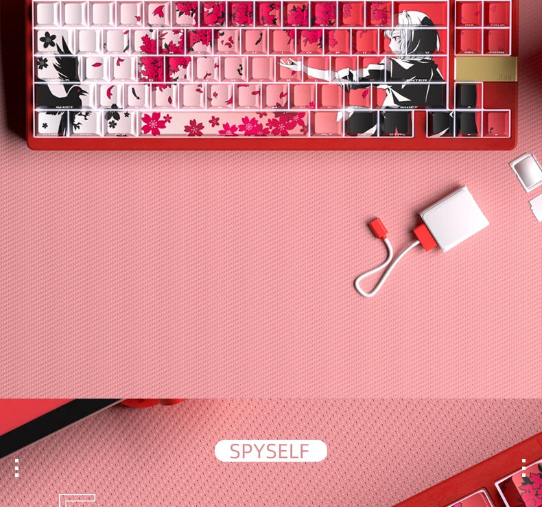 Yukiaim Keycaps Custom PBT Cherry Profile Side Carving Keycap Cute Sakura Cartoon Anime Point Key Cap for Gaming Keyboard Gift