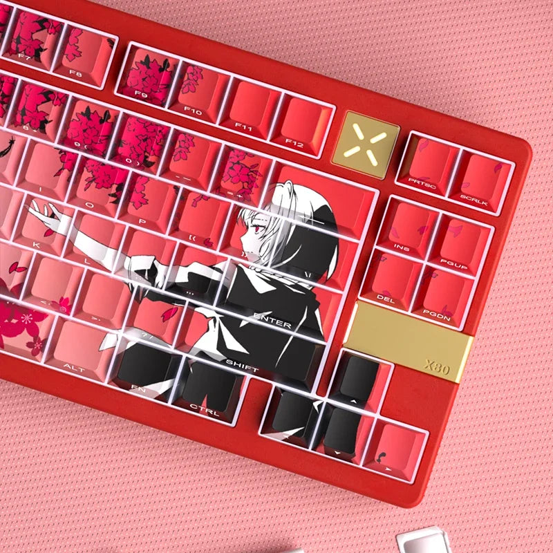 Yukiaim Keycaps Custom PBT Cherry Profile Side Carving Keycap Cute Sakura Cartoon Anime Point Key Cap for Gaming Keyboard Gift