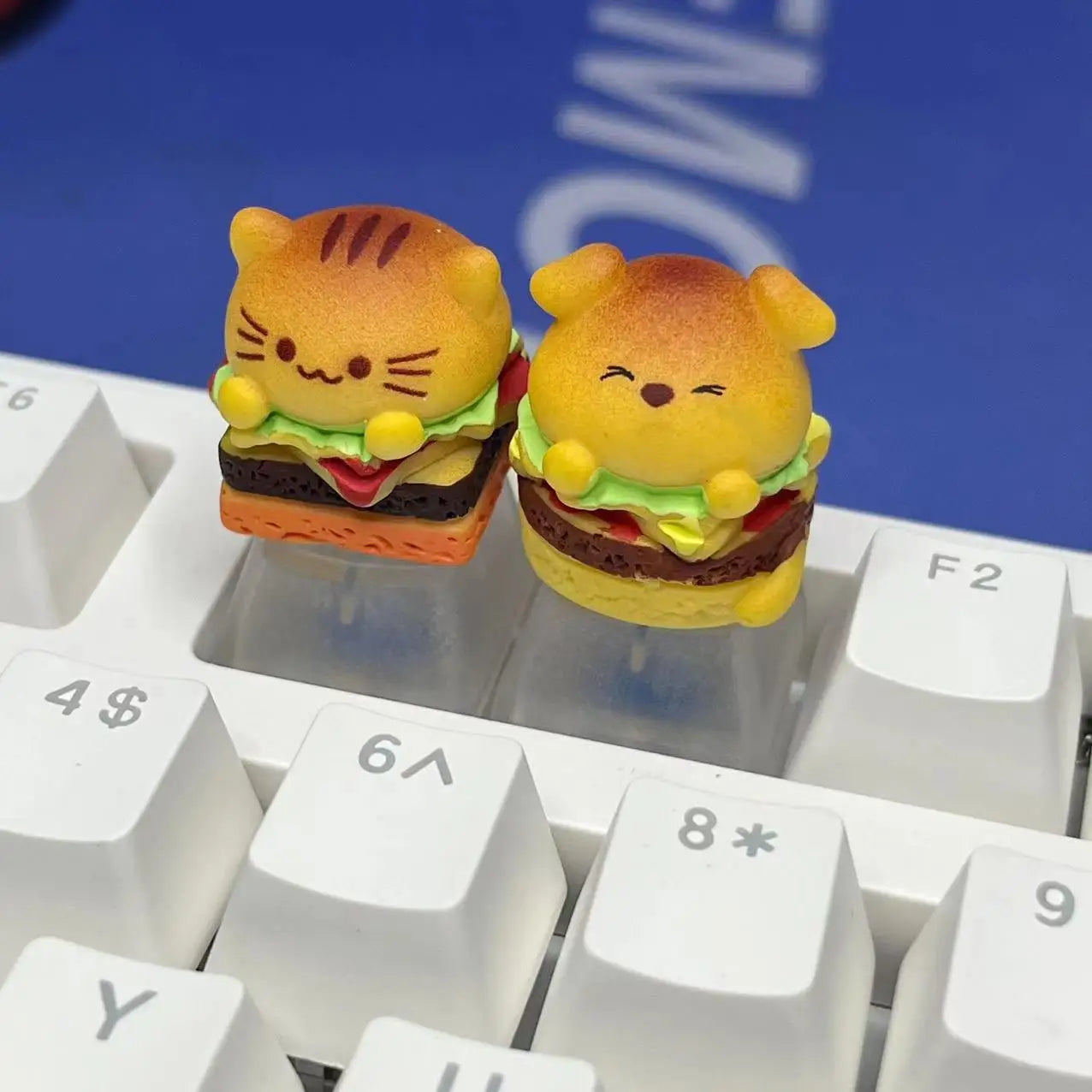 Cute Cat Burger Keycap Original Cartoon Transparent Mechanical Keyboard Customized Handmade Keyboard Accessories Gift Keycap