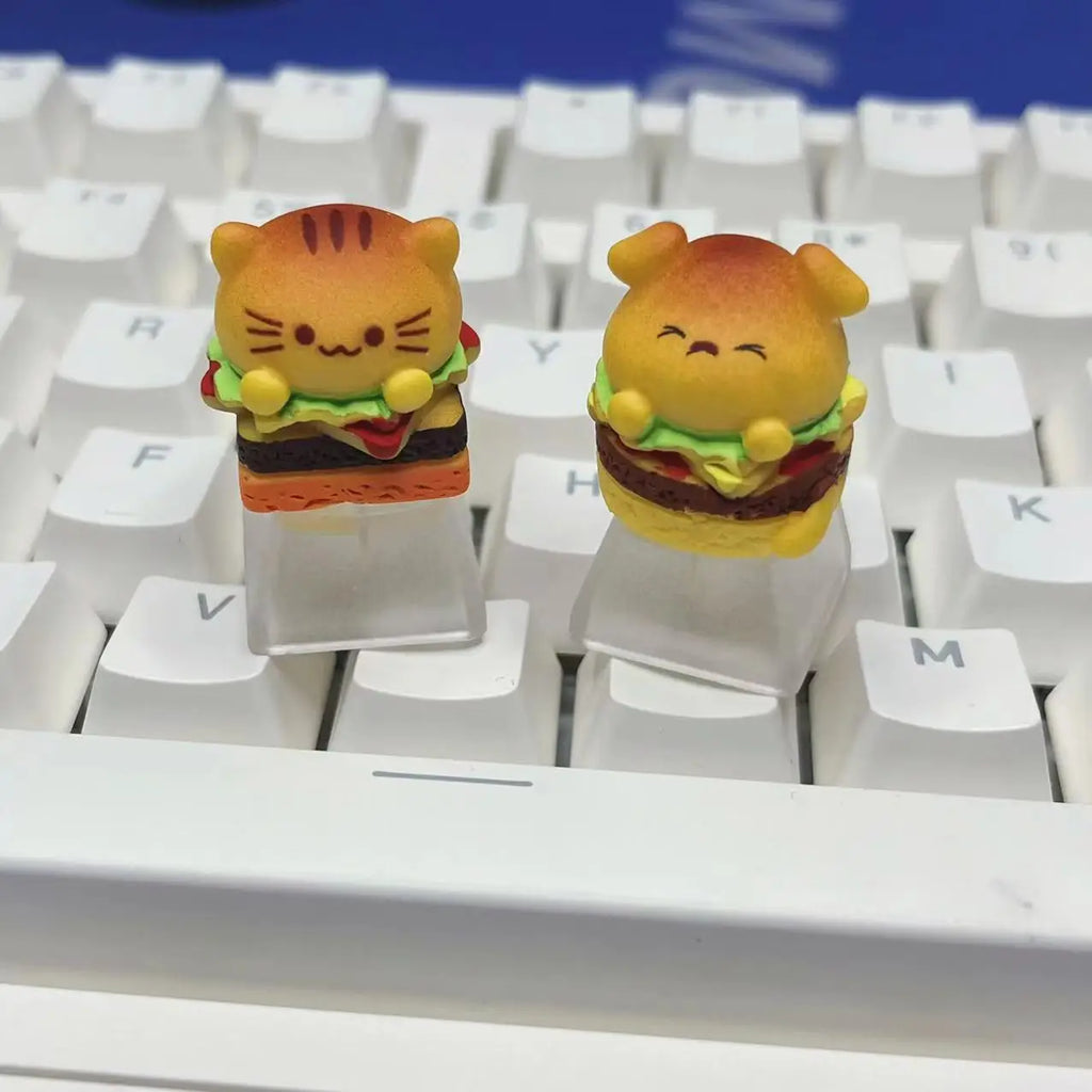 Cute Cat Burger Keycap Original Cartoon Transparent Mechanical Keyboard Customized Handmade Keyboard Accessories Gift Keycap