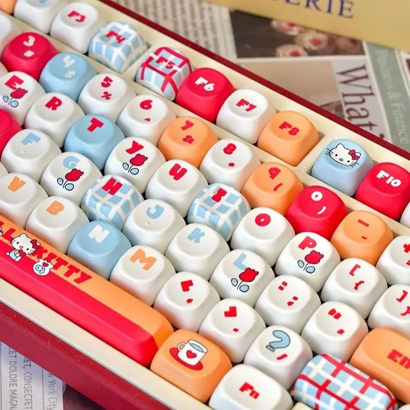 Hellokitty Kitty Cute Keycaps Set for Mechanical Keyboard 125 Keys PBT Material MOA Hight Keycaps Kawaii Cross Shaft Keycaps