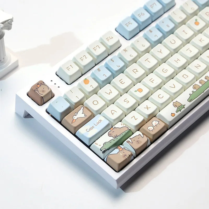 Capybara Keycap Set 135keys Cute PBT Dye-sublimation Cartoon Animal Keyboard Cap MDA Profile KeyCap for Mechanical Keyboard Gift