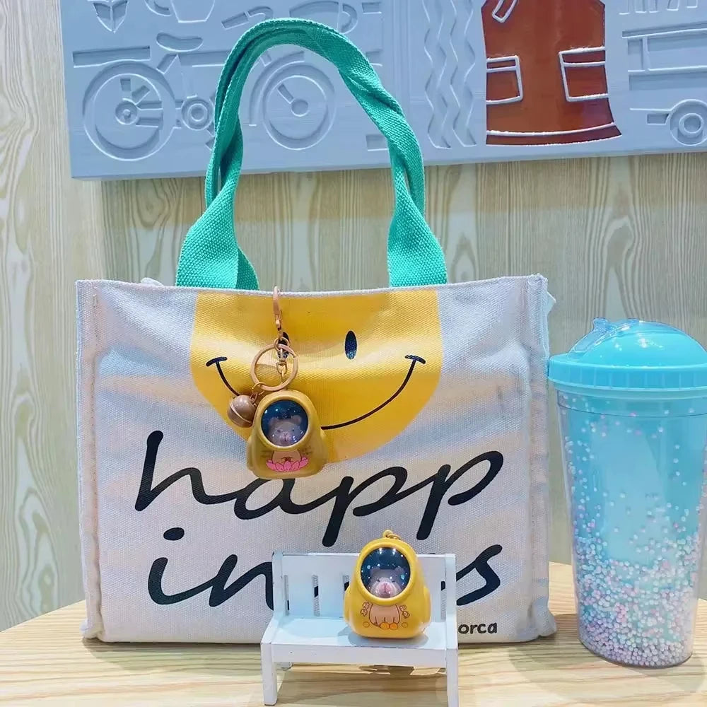 Creative Kapibala Luminous Keychain Cute Cartoon Space Capsule Capybara Keyring Schoolbag Pendant Trinket Friend Gift