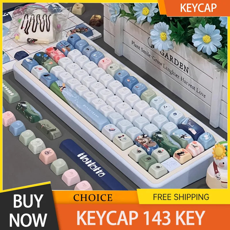 Keycap 143 Key Ergonomics PBT Thermal Sublimation Computer Accessories Blue Keycap For Mechanical Keyboard Customized Gifts